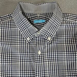 J.McLaughlin Mens Navy‎ White Gingham Check Cotton Button Down Shirt Large